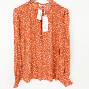 Esqualo Blouse with Smocked Cuffs Floral Print Size 8